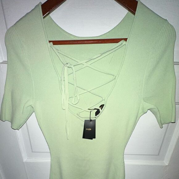 MAJE NWT Ribbed Tie Back Midi Dress Size Large - Picture 11 of 16